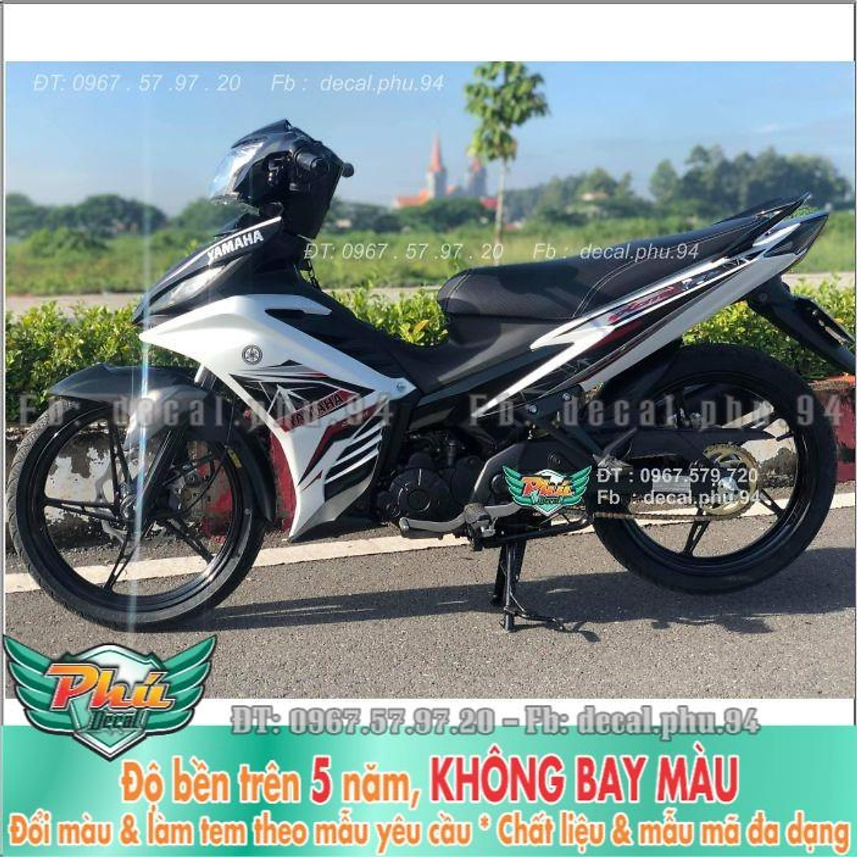 Tem xe Exciter 135 trắng xanh  Thiết kế Tem rời Ex 135 Candy