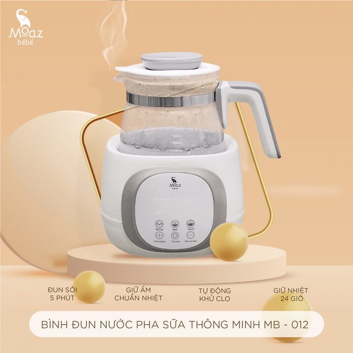 Máy đun nước pha sữa thông minh điều chỉnh nhiệt độ MOAZ BEBE MB012, giữ nhiệt 24 tiếng, thể tích1LIT