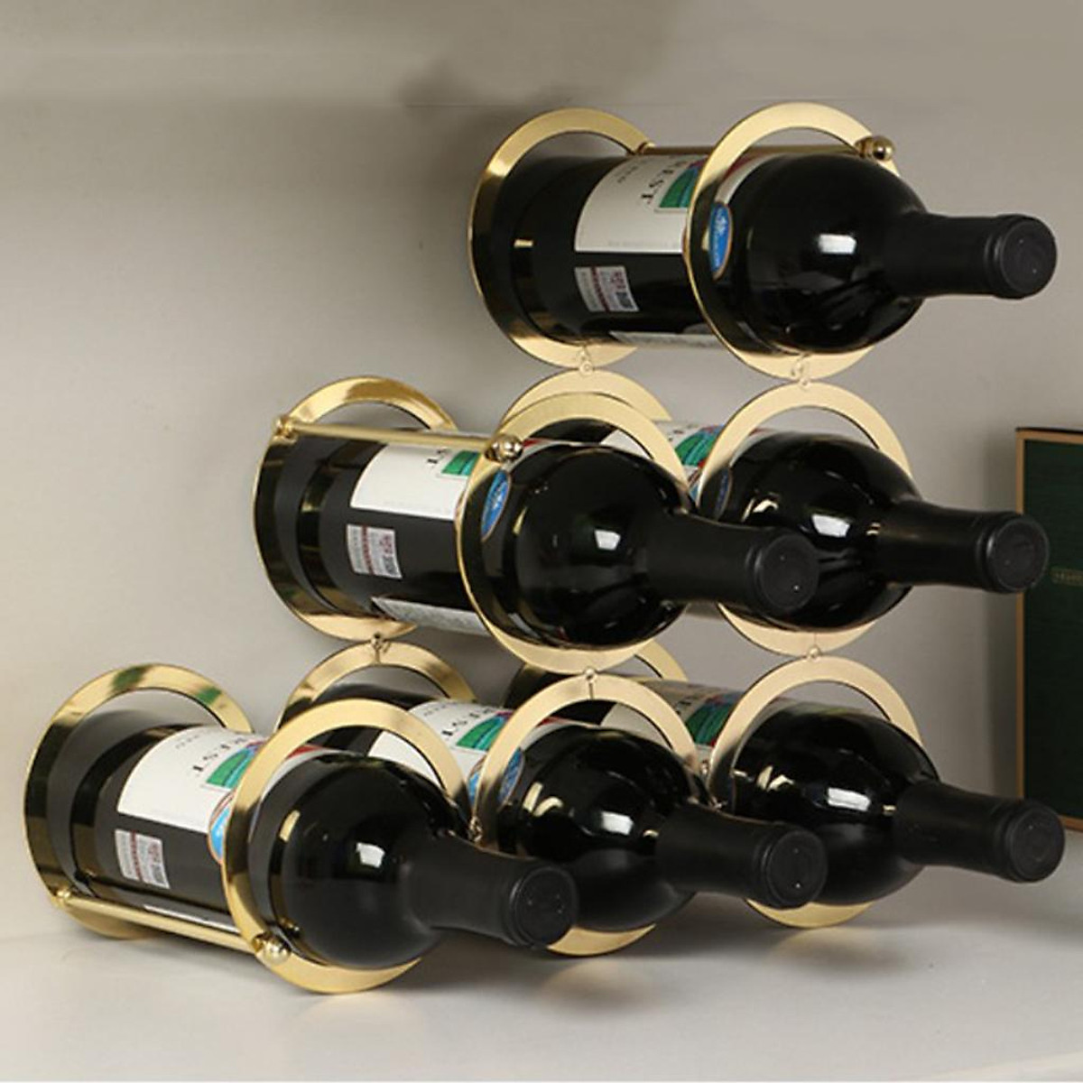 9 Bottles Metal Wine Rack, Counter top Freestand Wine Storage Holder, Space Saver Organizer for
