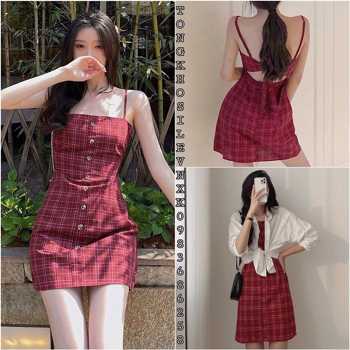 VÁY YẾM BABYDOLL CARO NỮ  ĐẦM MINI 2 DÂY BẢN TO KẺ SỌC ĐỎ ĐEN ULZZANG   HolCim  Kênh Xây Dựng Và Nội Thất