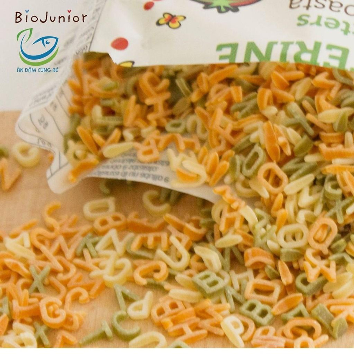 Mì nui ăn dặm hữu cơ cho bé hình chữ cái Bio Junior 200g ( từ 8 tháng tuổi)