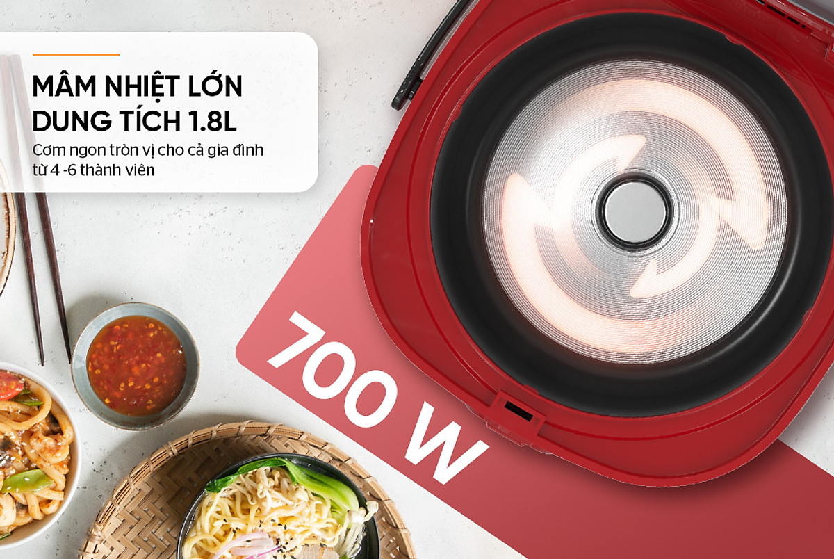 NỒI CƠM ĐIỆN 1.8L SUNHOUSE SHD8611R (700W) - Hàng chính hãng