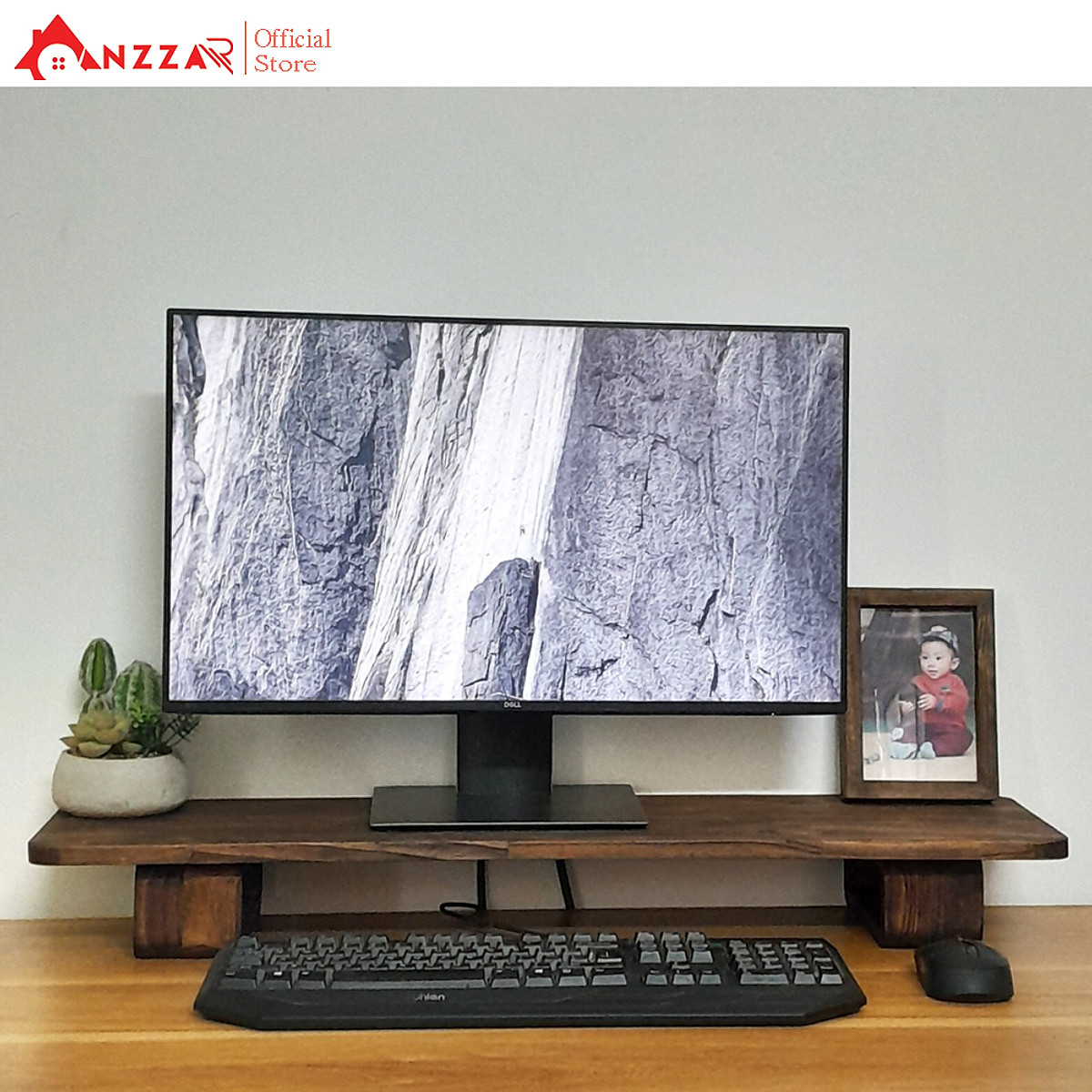 Kệ kê màn hình máy tính bằng gỗ, Kệ gỗ kê màn hình Anzzar-01