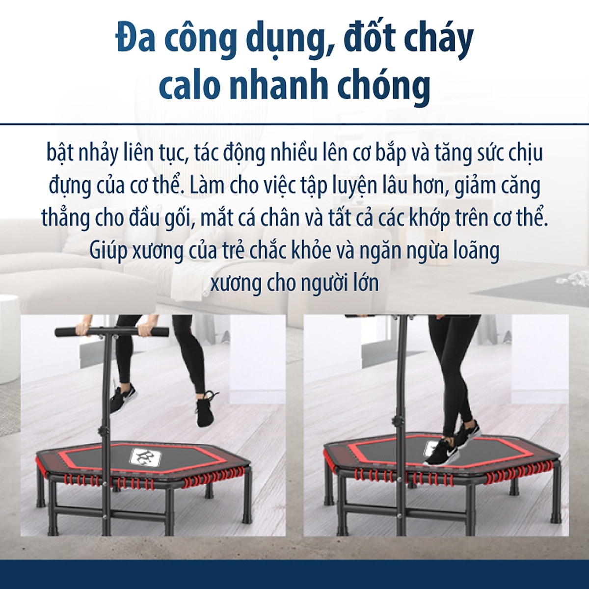 BG Sàn nhún, Đệm bật nhún cao cấp có tay cầm 50INCH Trampoline dành cho mọi lứa tuổi (hàng nhập khẩu)