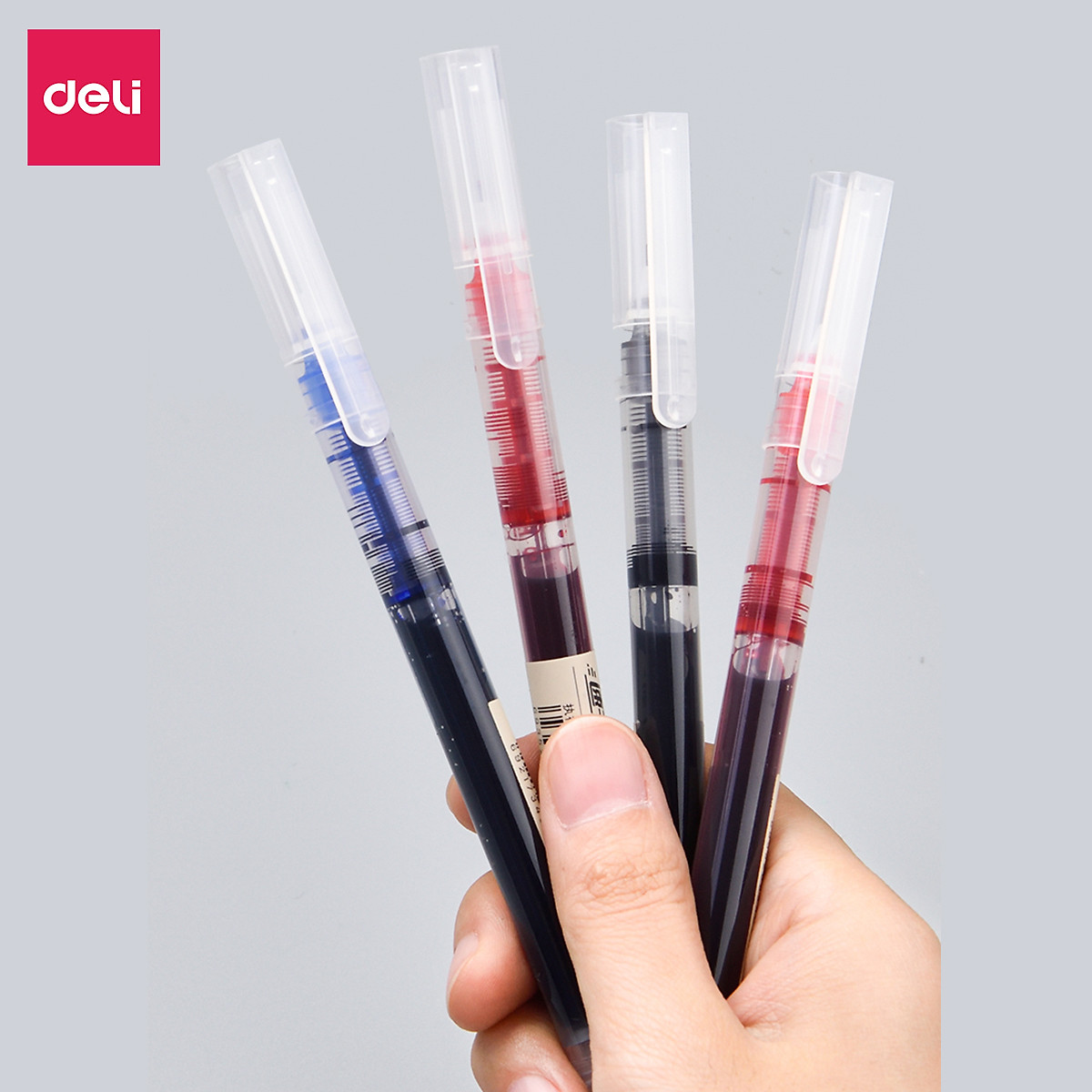 Bút bi nước khô nhanh Deli - 0.5mm - Bút viết thư pháp - Ống bút liền mực - Mực Xanh/ Đen/ Đỏ - 1 chiếc - S856