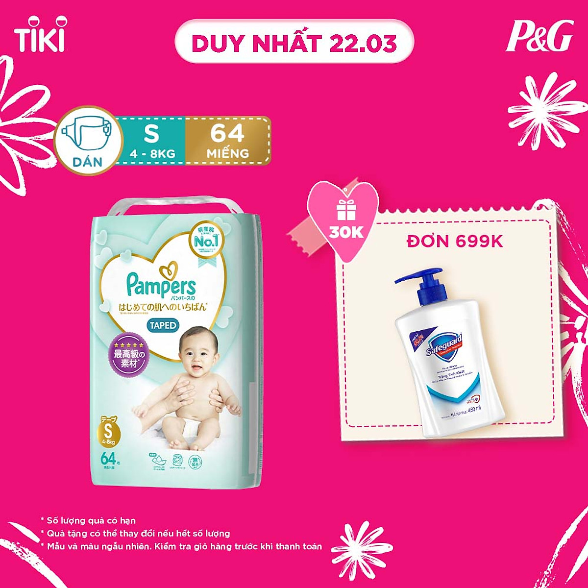 Tã/ Bỉm Dán PAMPERS Nhật Thượng Hạng, Size NB(70 miếng, dưới 5kg)/ S(64 miếng, 4-8kg)/ M(52 miếng, 6-12kg)/ L(42 miếng, 9-14kg), Siêu Mềm Mịn & Thoáng Khí