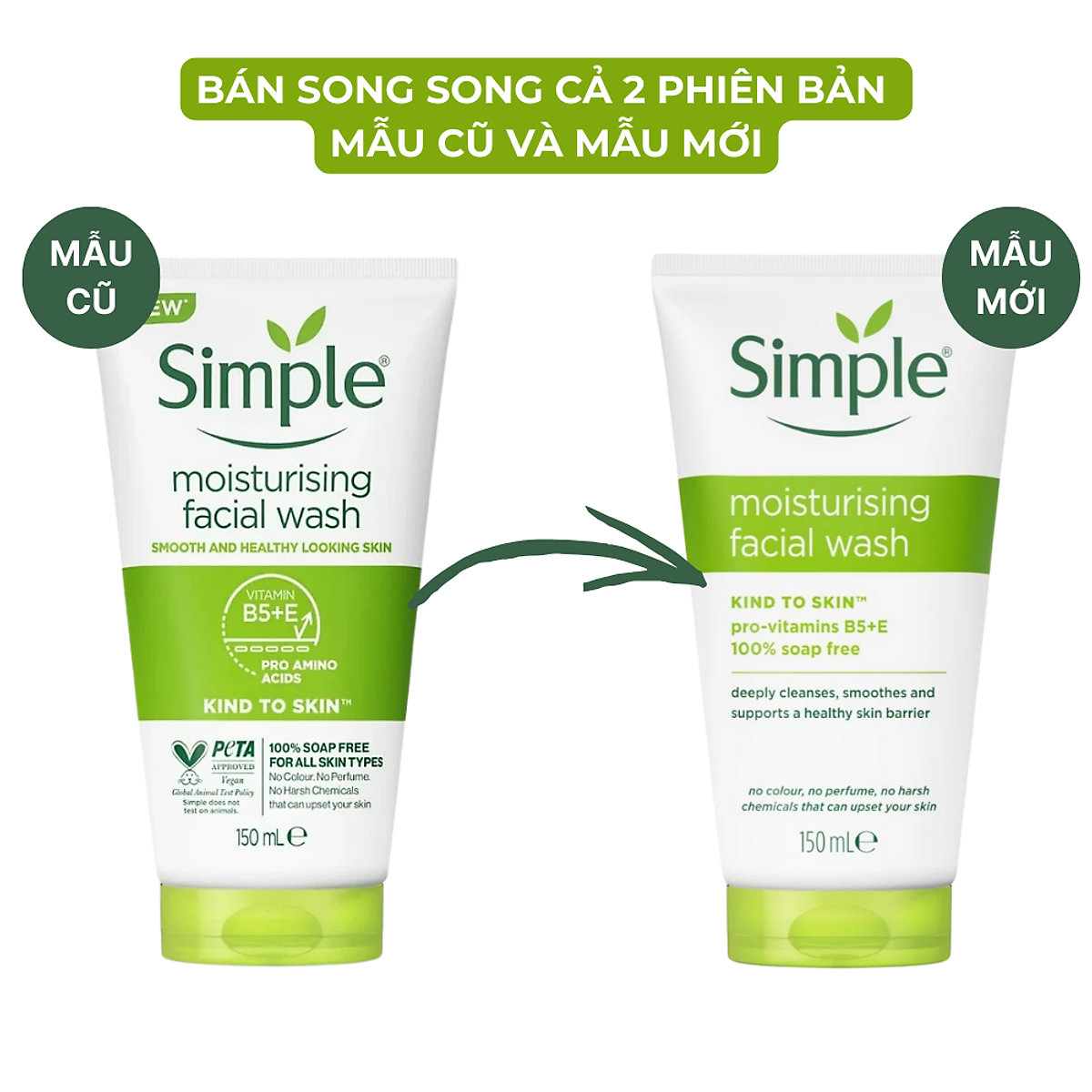 Combo 2 sữa rửa mặt Simple giúp cấp ẩm, da trông khỏe và mịn màng - cho da khô nhạy cảm 150ml [CHÍNH HÃNG ĐỘC QUYỀN] [MỚI]