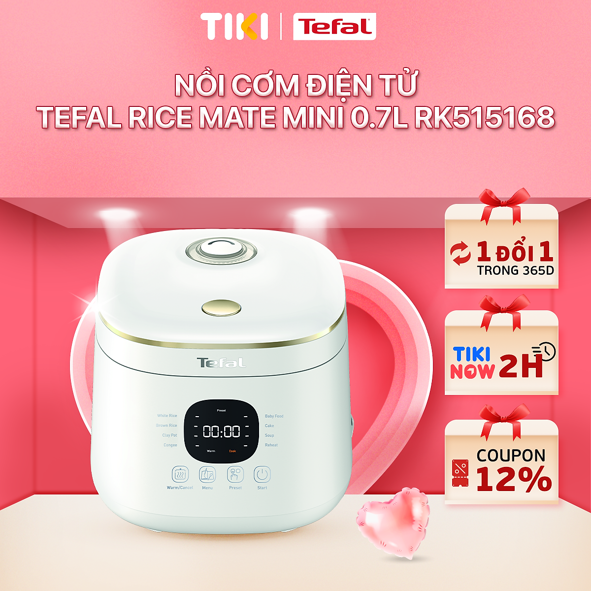 Nồi cơm điện tử Tefal Rice Mate Mini 0.7L RK515168 - Hàng chính hãng