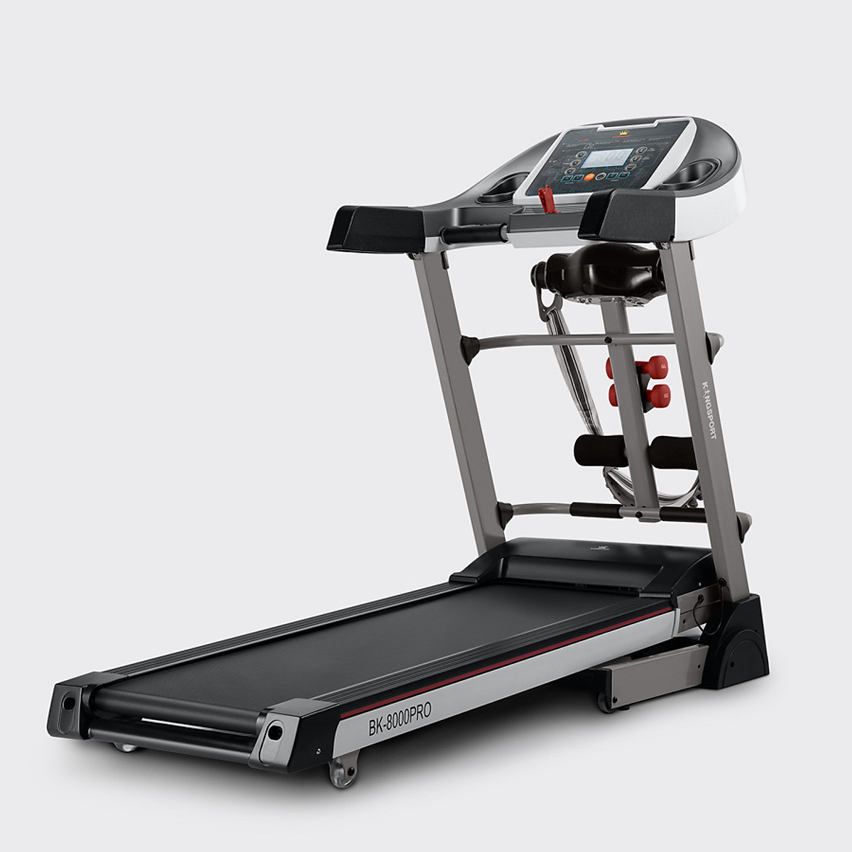 Máy chạy bộ KINGSPORT BK-8000 Pro đa năng, nâng dốc tự động 18%, tốc độ tối đa 14khm/h, kèm đai massage và thanh gập bụng, cân nặng phù hợp từ dưới 75kg