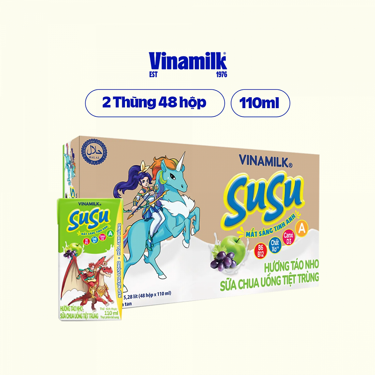 Sữa chua uống hương táo nho Vinamilk Susu - Thùng 48 hộp 110ml.