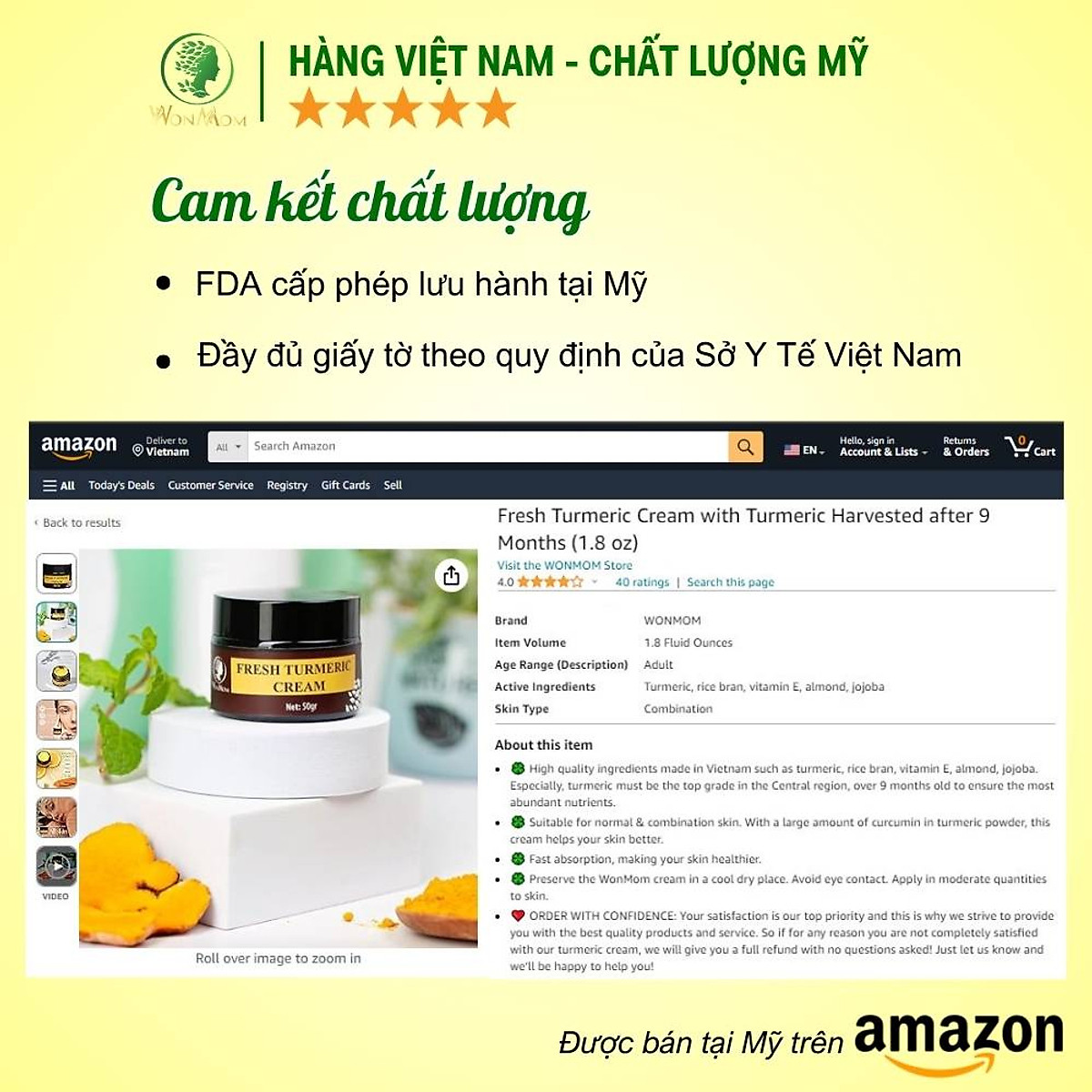 Kem nghệ tươi dưỡng da trắng mịn, sạch sạm nám Wonmom 50g
