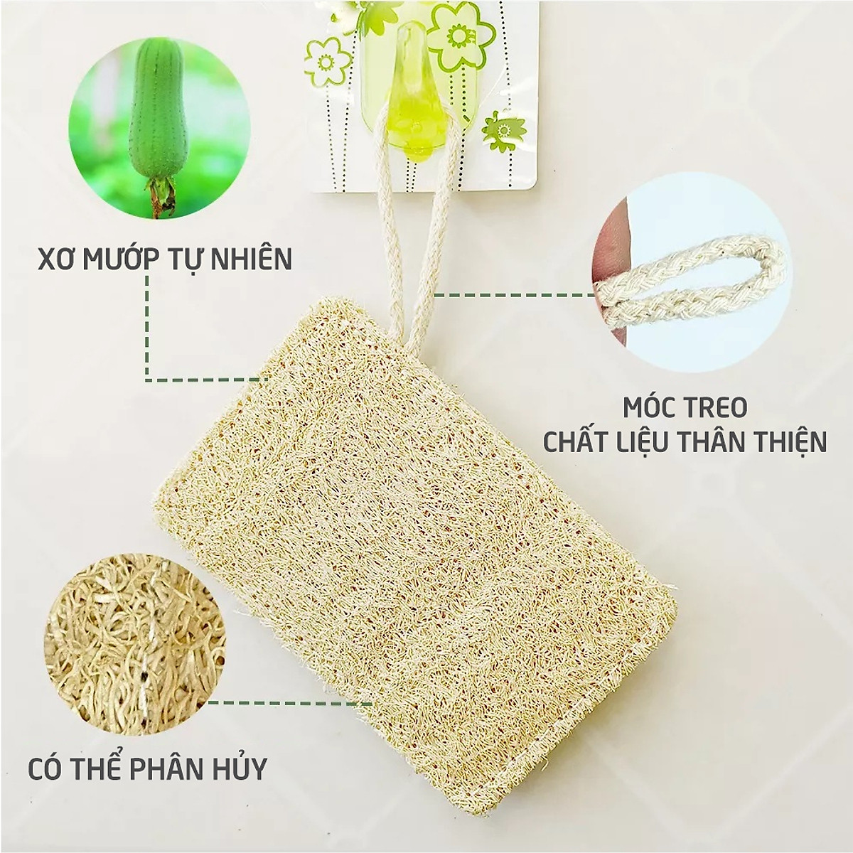 Xơ Mướp Rửa Chén Bát Xoong Nồi Cao Cấp ECODEALS - 100% xơ mướp hữu cơ, kích thước lớn, chỉ may chắc chắn