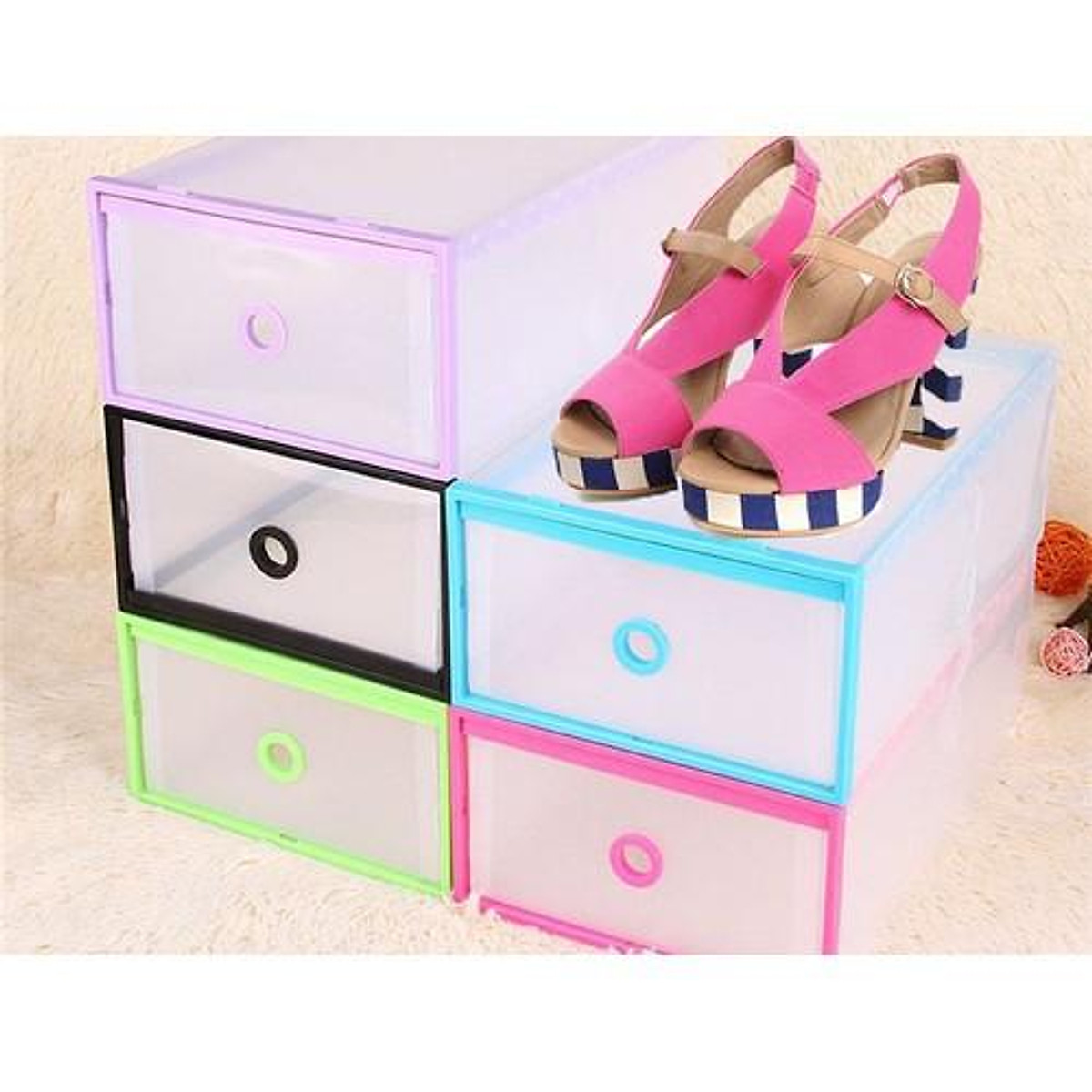 Bộ 4 Hộp Đựng Giày Dép Có Khung Viền Nhựa