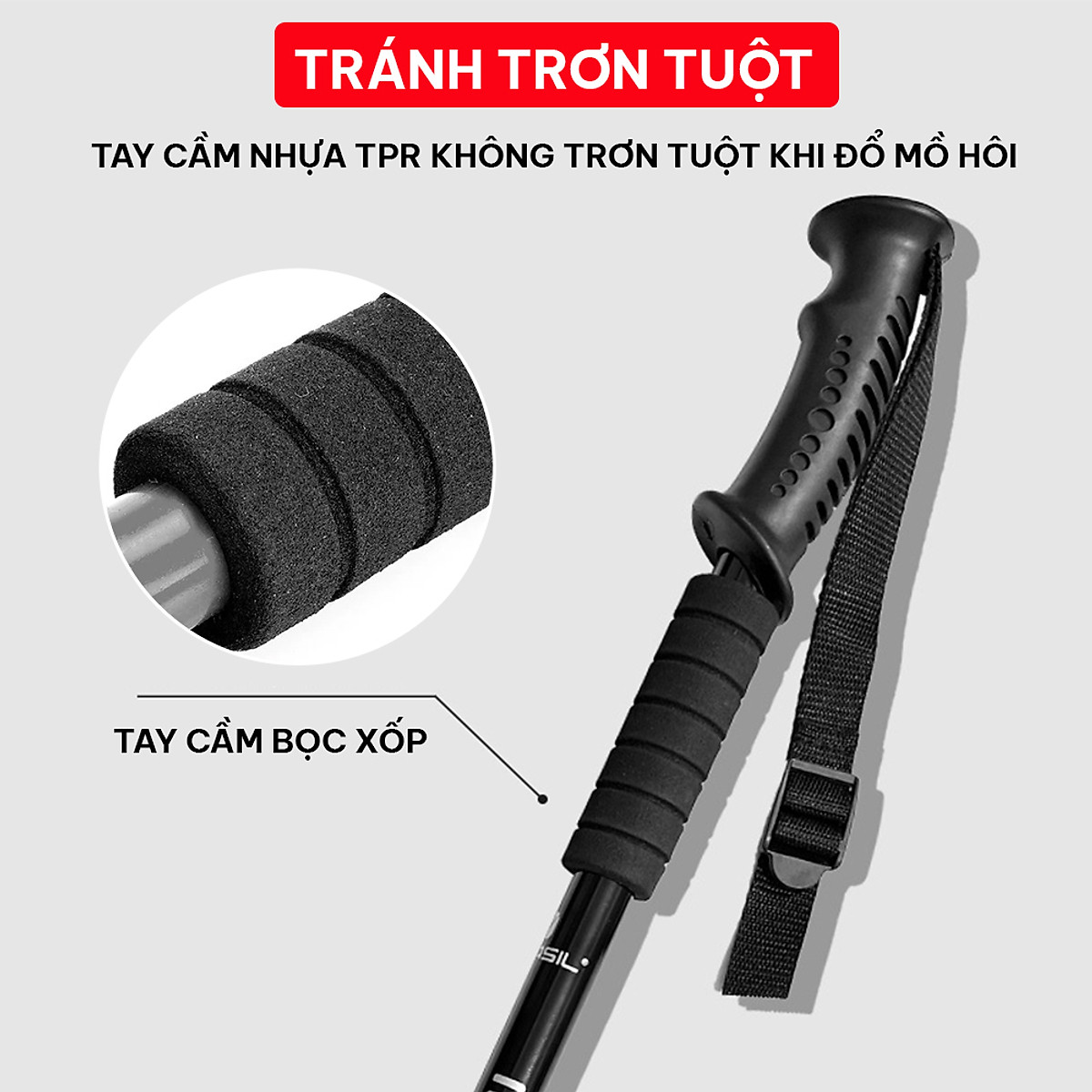 Gậy leo núi, gậy trekking GoodFit chính hãng gấp khúc dùng du lịch, phượt, dã ngoại GF03E