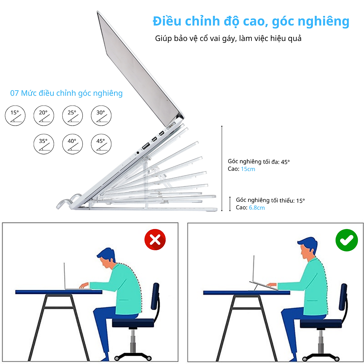 Giá Đỡ Laptop Hợp Kim Nhôm Cao Cấp Dễ Dàng Gấp Gọn, Giúp Tản Nhiệt Laptop, Máy Tính Xách Tay - 07 Nấc Điều Chỉnh Góc Độ. Hàng Chính Hãng Tamayoko