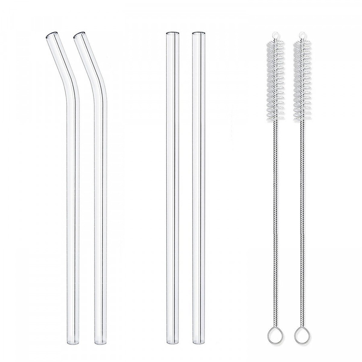 Bộ 4 Ống Hút Thủy Tinh Chịu Nhiệt (2 Cong + 2 Thẳng) + 2 Cọ Rửa + 1 Túi Vải