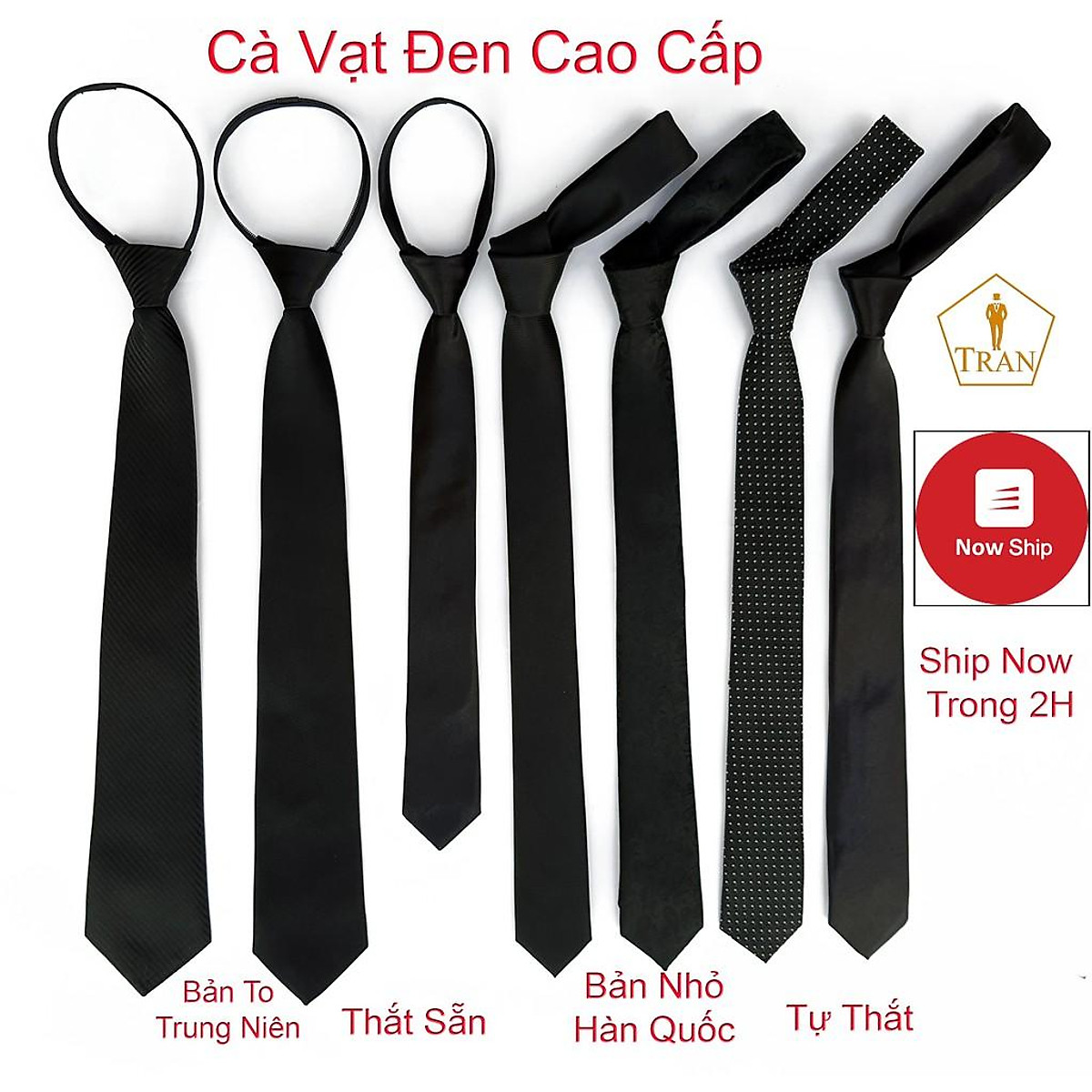 Mua Cà Vạt, Caravat, Ca Vat Đen Nam Bản Nhỏ, Bản To Cao Cấp - Cà Vạt Đen  Bóng 5Cm Tại Trần | Tiki