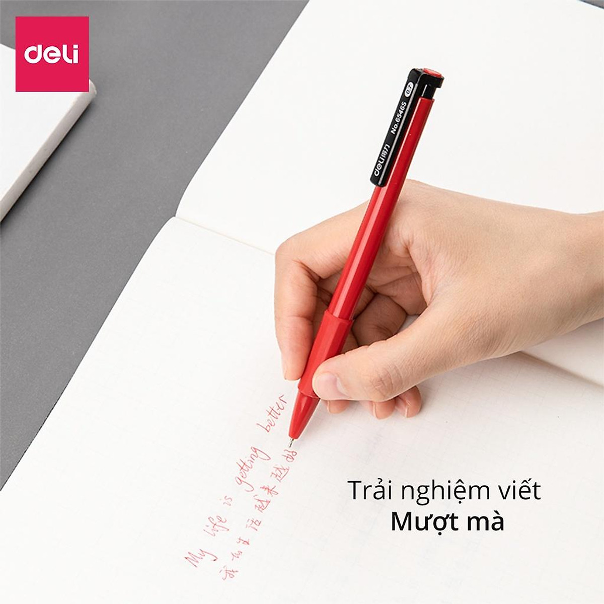 Combo 5-10-20 Bút Bi Viêt Bi Bấm Văn Phòng Học Sinh 0.7mm Deli - Đầu Bấm Thiết Kế Chống Trượt Tiện Dụng - 6546S