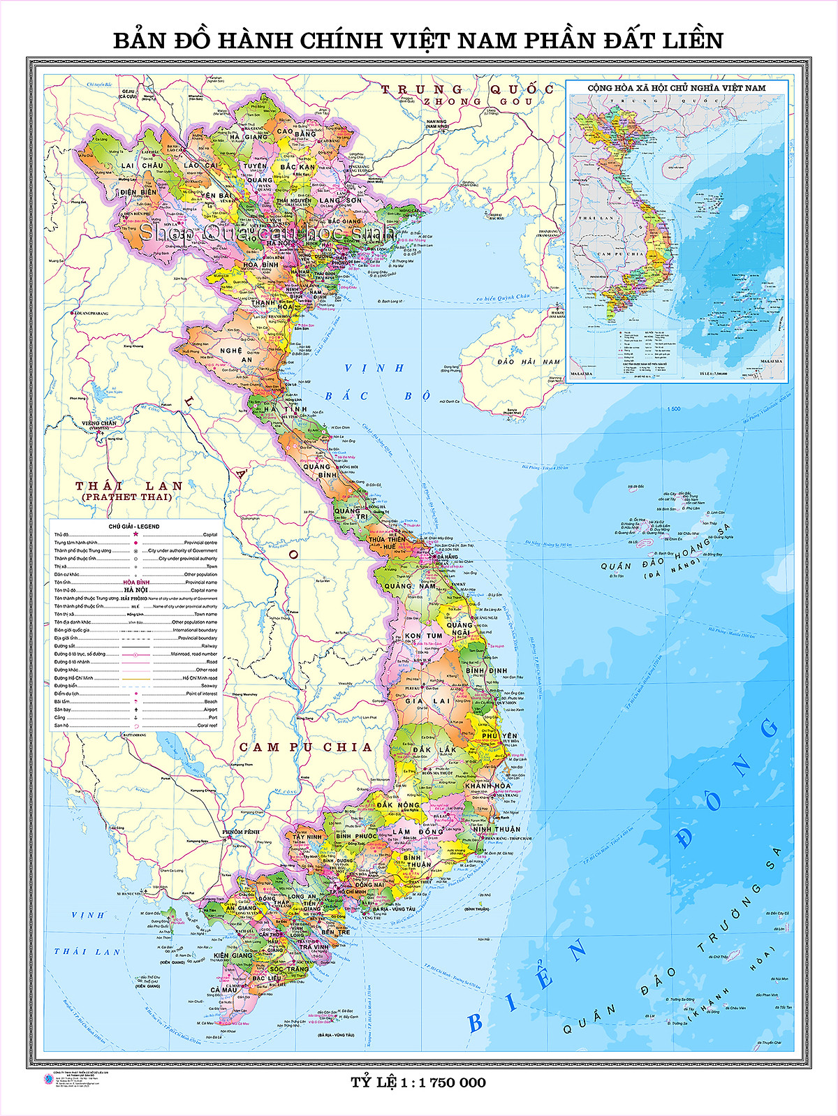 Mua Hành chính Việt Nam phần đất liền khổ A0 (84x112cm) tại Quả ...