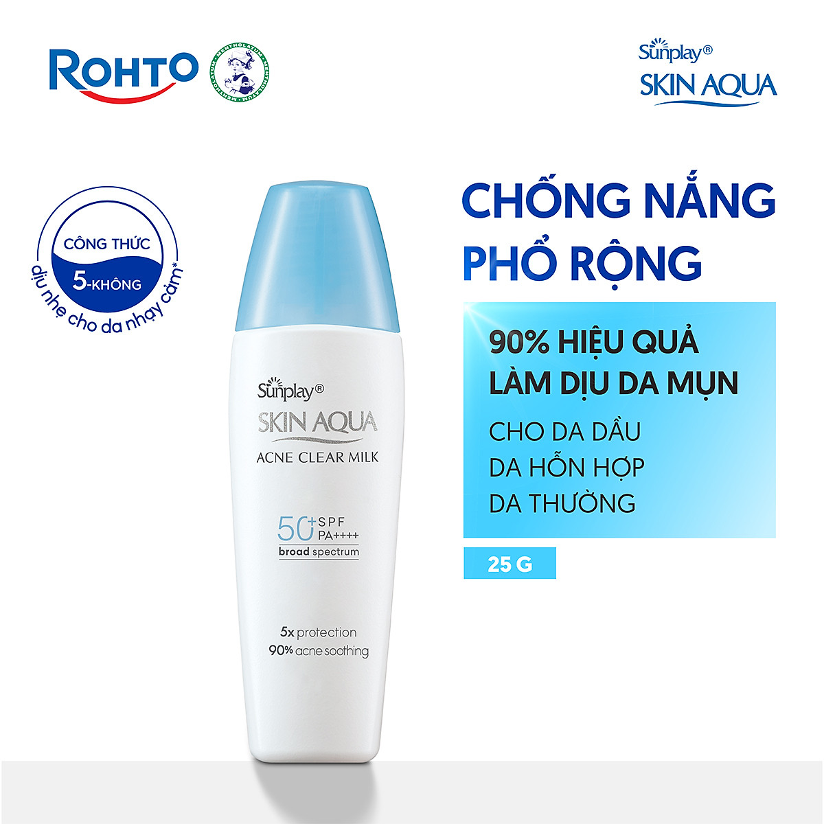Kem chống nắng Skin Aqua cho da mụn, dạng sữa dùng hàng ngày Sunplay Skin Aqua Acne Clear Eco Việt Nam SPF 50, PA++++ 25g