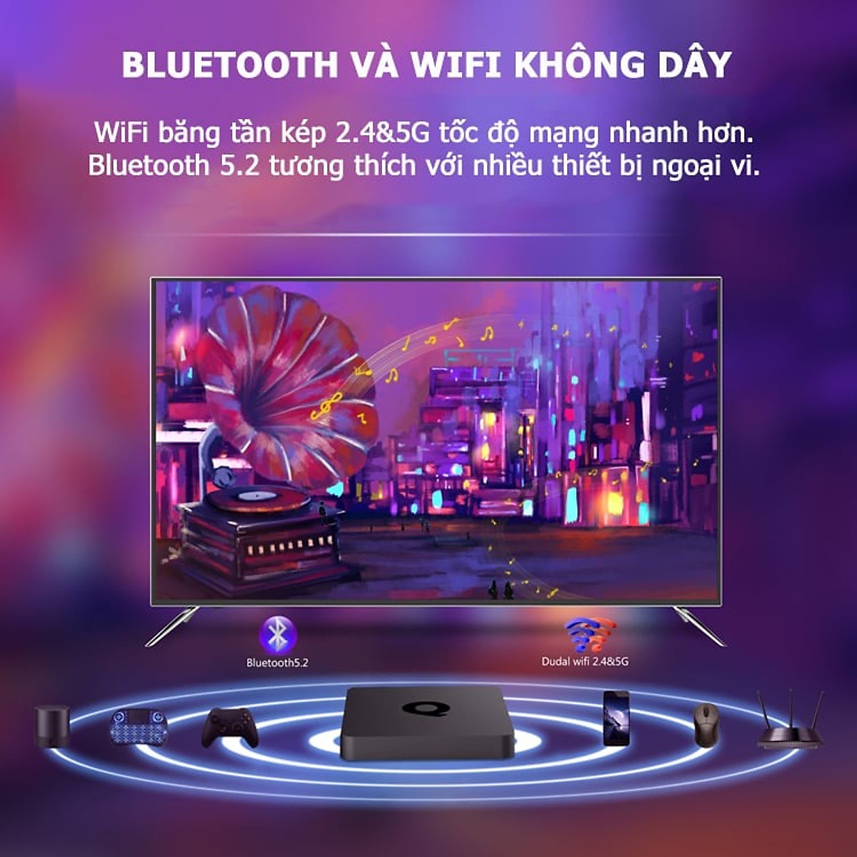Smart box android tv Q mới có điều khiển giọng nói tiếng việt hỗ trợ bluetooth Wifi băng tần kép cài sẵn chương trình tivi và xem phim HD miễn phí vĩnh viễn - Hàng nhập khẩu