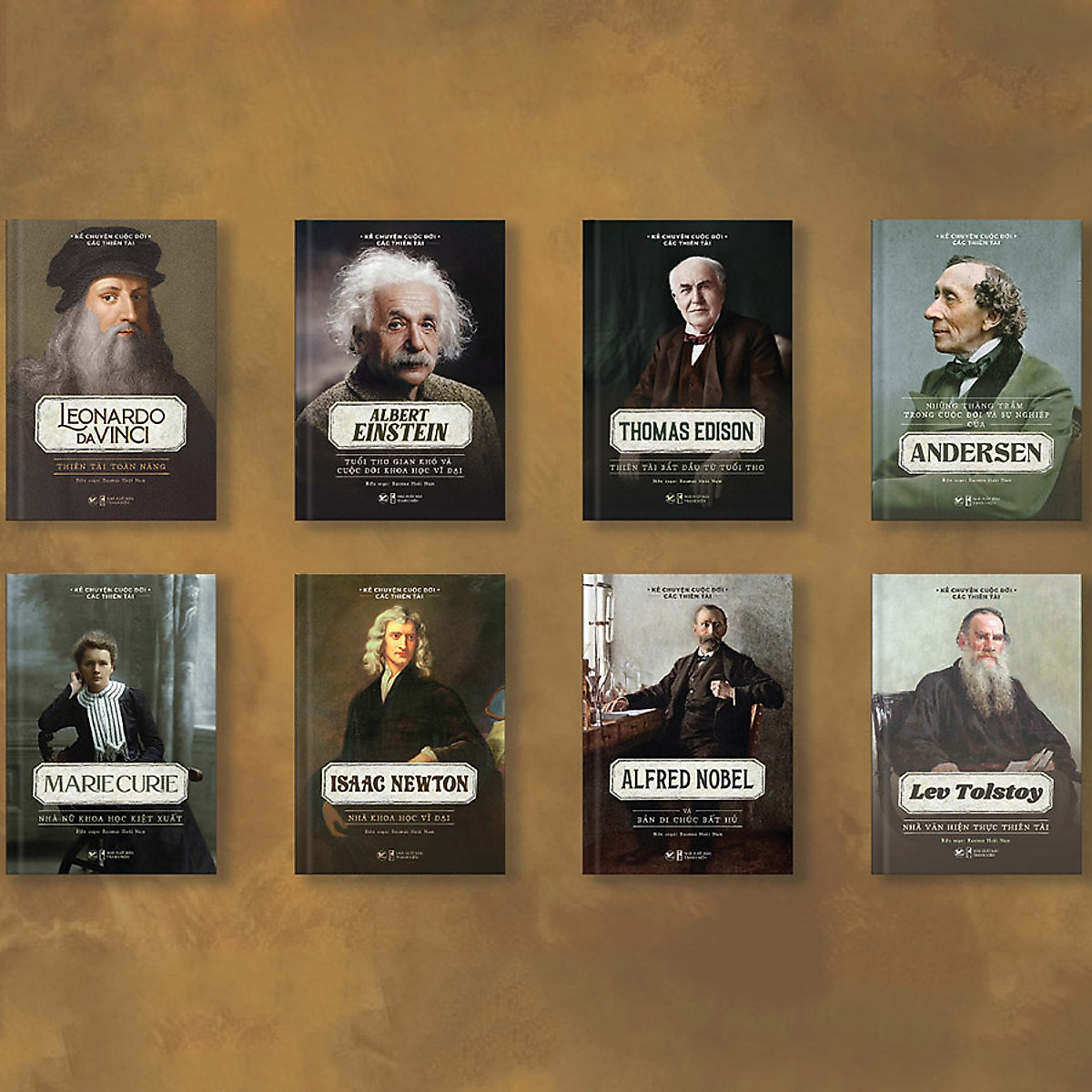 Combo 8 Cuốn Sách Về Cuộc Đời Của Những Thiên Tài: Elbert Einstein + Thomas Edison + Andersen + Leonardo Da Vinci + Marie Curie + Lev Tolstoy + Isaac Newton + Alfred Nobel