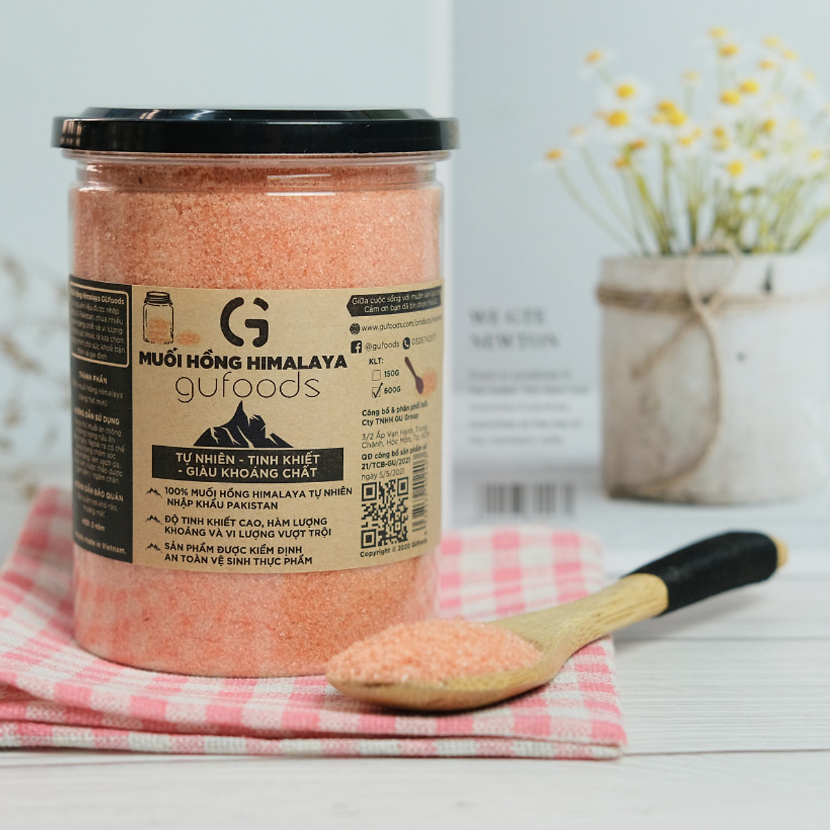 Muối hồng Himalaya GUfoods (dạng hạt mịn) - Tự nhiên, Giàu khoáng chất vi lượng, Không phụ gia, Không tinh chế