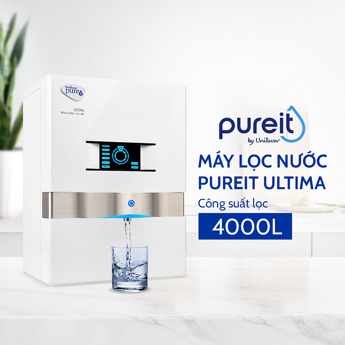 Máy Lọc Nước Pureit Ultima White Lọc Nguyên Khối Tích Hợp Công Nghệ RO + UV + MF - Hàng Chính Hãng