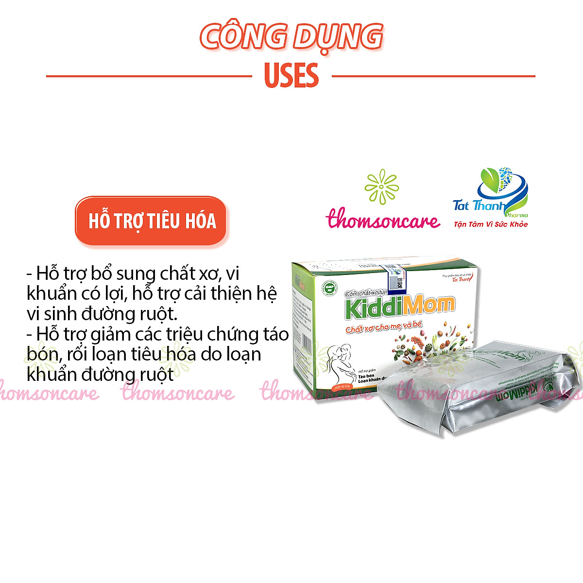 KiddiMom - Cốm bổ sung chất xơ, ngăn ngừa táo bón cho mẹ bầu và bé - Hộp 20 gói