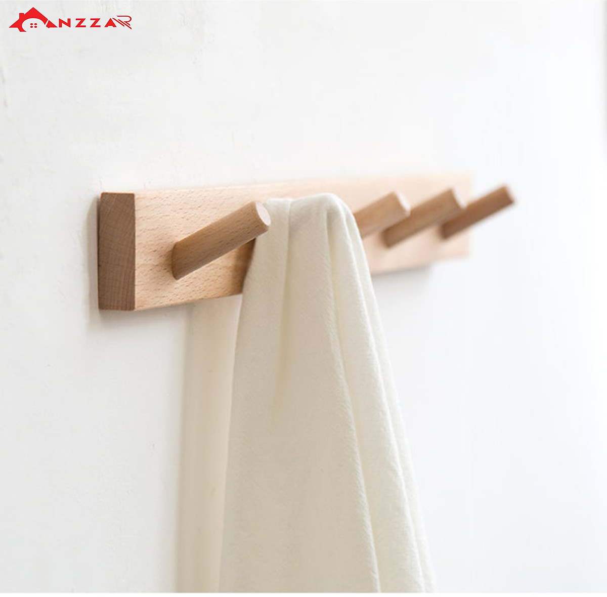 Móc gỗ treo tường trang trí, móc gỗ treo quần áo, phụ kiện Anzzar, decor phòng ngủ