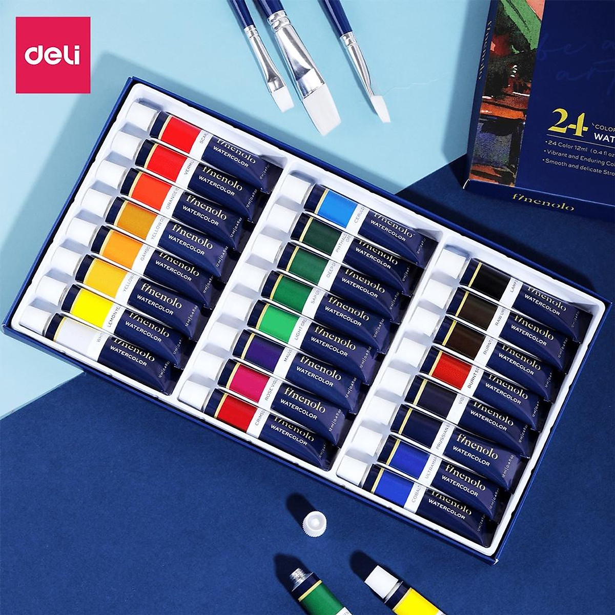 Hộp Màu Nước Acrylic Dạng Tuýp 5ml Cao Cấp BST Finenolo Chuyên Nghiệp Deli - Tô Đất Sét, Đất Nặn Tự Khô, Vẽ Túi Vải Tote, Quần Áo DIY, Giày, Tranh Tường, Đa Chất Liệu, Tươi Sáng, Nhanh Khô - Nhiều Phân Loại - EC19