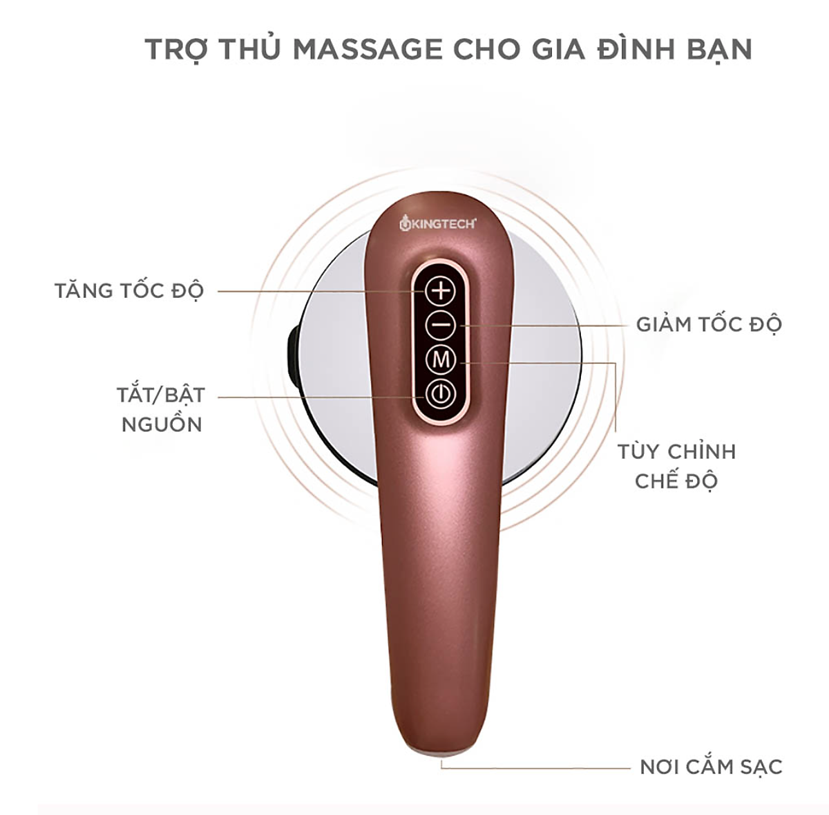 Máy Massage Cầm Tay Đa Năng KINGTECH YT-1803 - Mát Xa Không Dây Toàn Thân - Giảm Đau Cơ, Cứng Khớp Cho Cổ, Vai Gáy, Lưng, Chân, Cánh Tay - Hỗ Trợ Giảm Béo Vòng Bụng - Hàng Chính Hãng