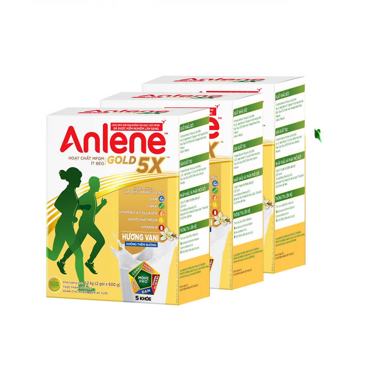 Combo 3 Sữa Bột Anlene Gold 5X Hương Vanilla (Hộp giấy 1200g) tặng nồi inox