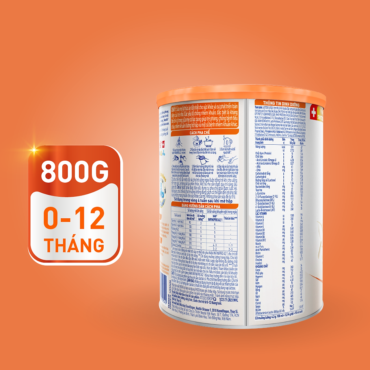 Thùng 6 lon sữa bột Nestlé NAN INFINIPRO A2 1 cho trẻ từ 0-12 tháng tuổi hộp 800g nhập khẩu nguyên lon từ Thụy Sỹ