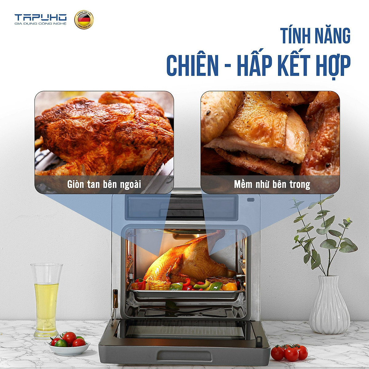 Nồi chiên hơi nước cao cấp TAPUHO TSF16 - Thương hiệu Đức - 2.800w - 16 lít - BH 2 năm
