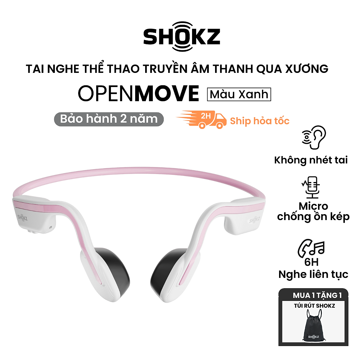 Tai Nghe Bluetooth Thể Thao Truyền Âm Thanh Qua Xương SHOKZ OPEN MOVE S661 - Hàng chính hãng - Pin sử dụng trong 6 tiếng - Kháng nước IP55