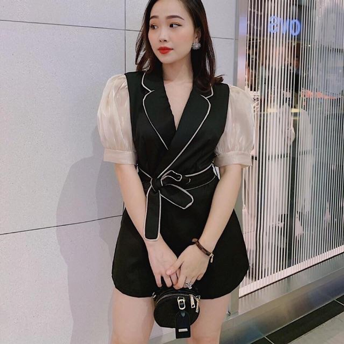 Đầm nữ cổ vest xếp ly tay lỡ dự tiệc sang chảnh thời trang cao cấp HB   Lazadavn
