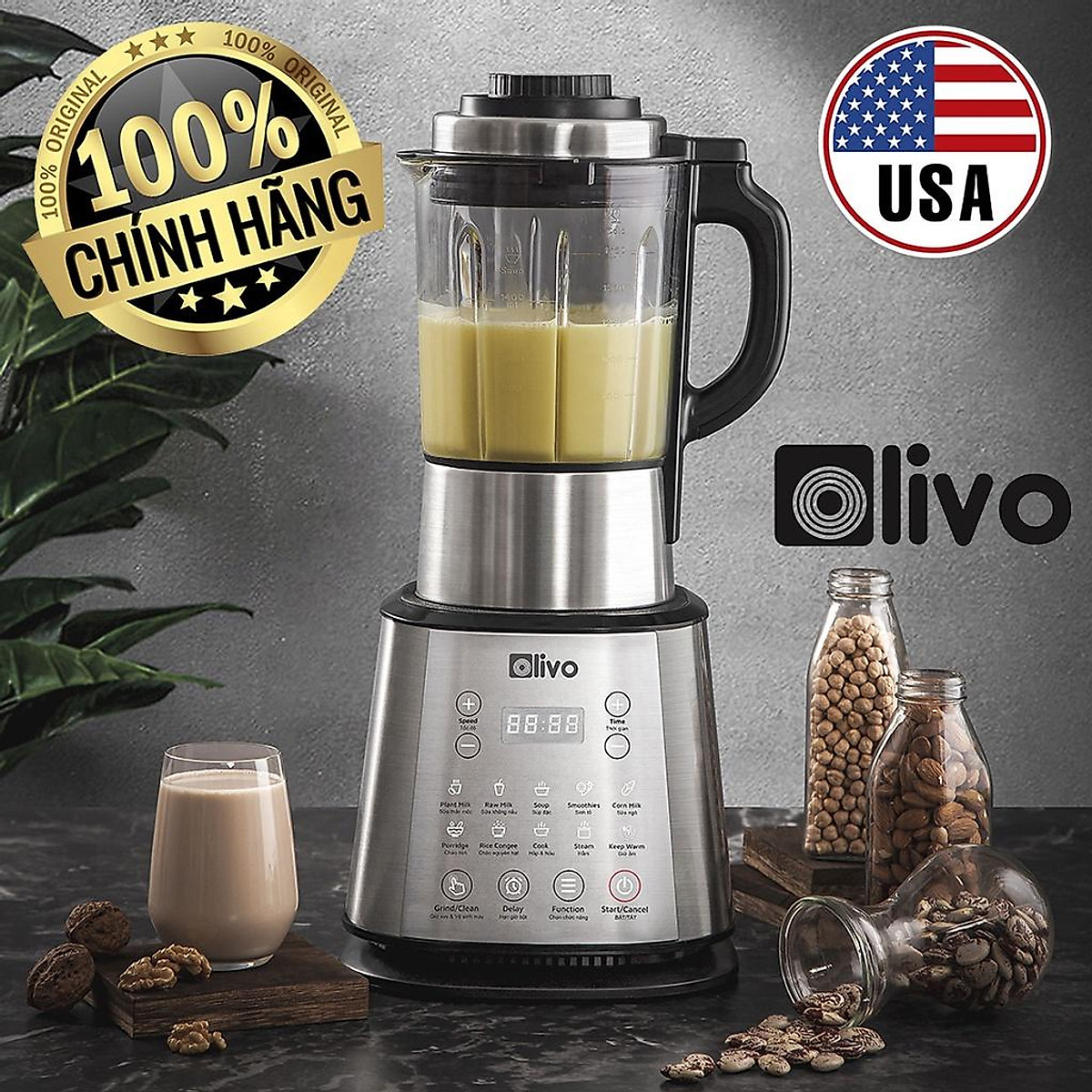 Máy Làm Sữa Hạt OLIVO X20, 1800W Dung Tích 1,75L, 14 Chức Năng Xay Nấu Đa Năng, Hàng Chính Hãng