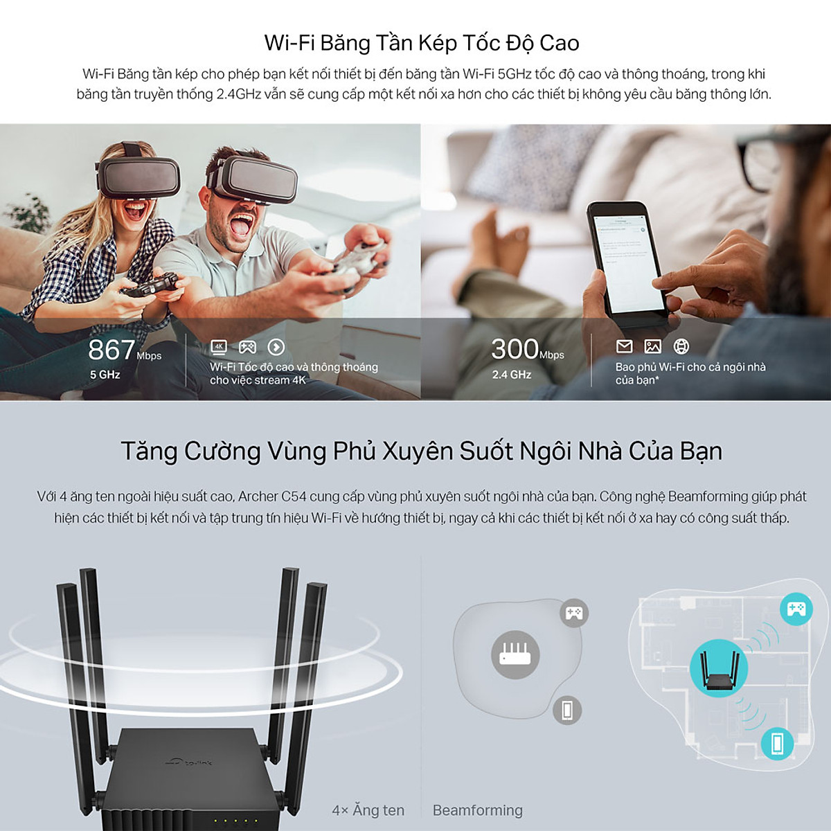 Bộ Phát Wifi TP-Link Archer C54 Băng Tần Kép Chuẩn AC1200 - Hàng Chính Hãng