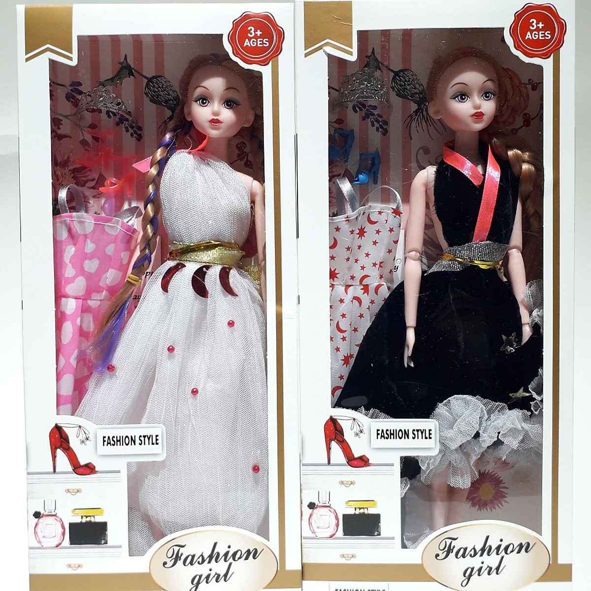 Hộp búp bê barbie kèm 1 áo đầm, giày, phụ kiện búp bê cho bé (giao