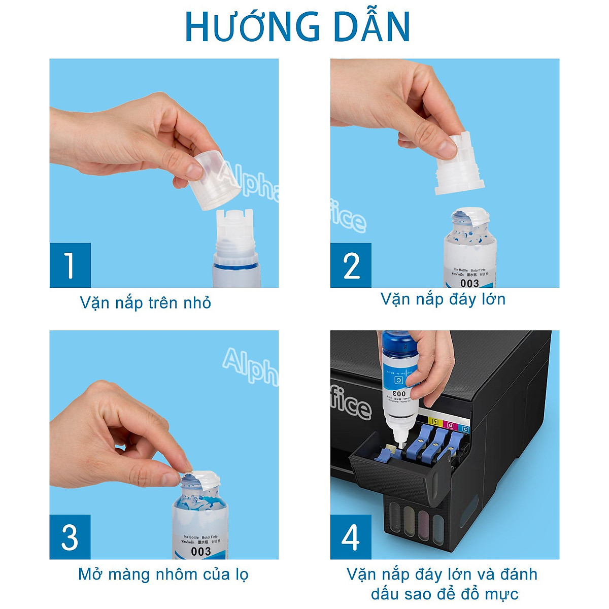 HCM- COMBO 4 màu Mực in màu Epson 003 70ml dùng cho máy in L1110/ L3110/ L3150/ L5190/ L1216/ L1210/ L3216/ L3210/ L3250/ L3256/ L5290, hàng nhập khẩu.