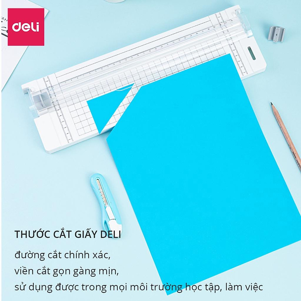 Bàn cắt giấy khổ A4 mini Deli tiện lợi - cắt được giấy 300gsm - có thể điều chỉnh kích thước - an toàn khi sử dụng - 14251