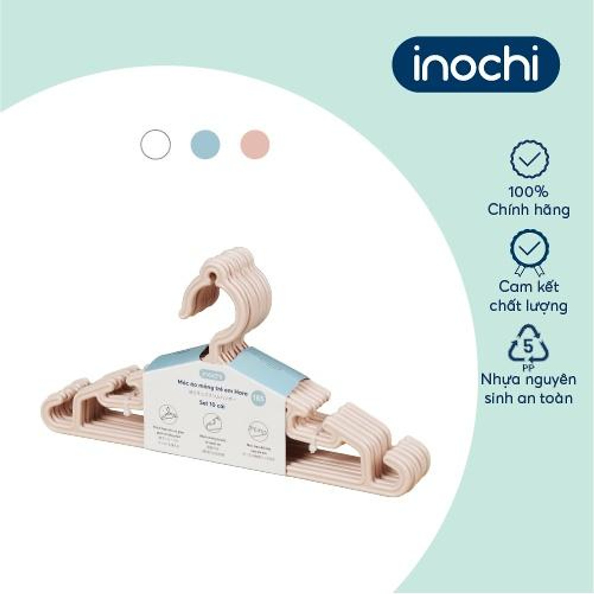 Móc áo mỏng trẻ em Inochi 185 màu Trắng ngọc/Hồng nhạt/Xanh nhạt