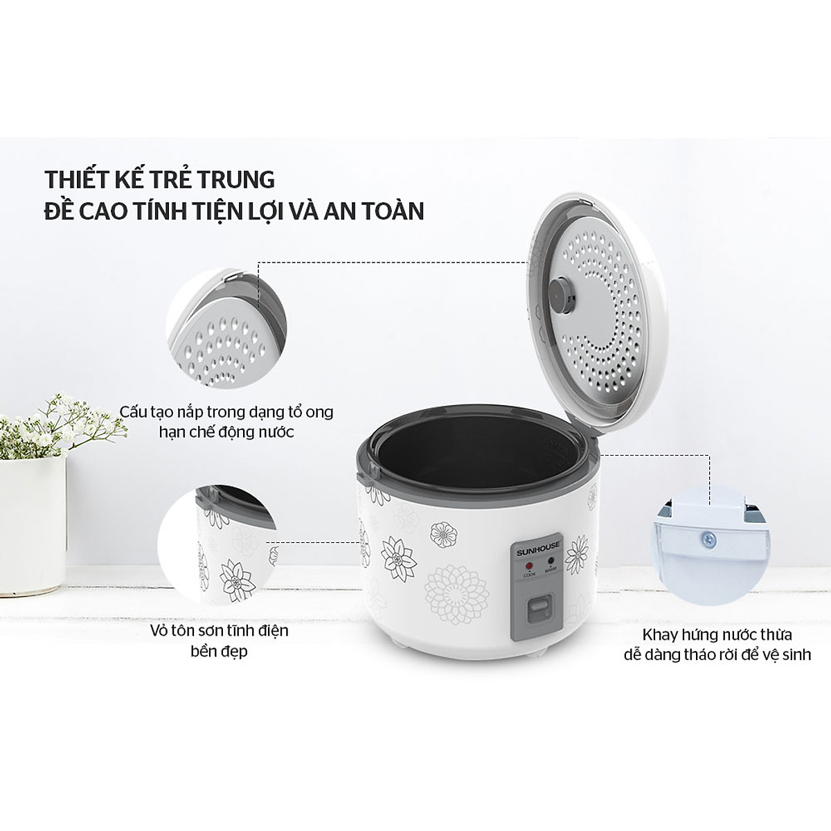 Nồi cơm nắp gài Sunhouse SHD8603 1.8 Lít - Hàng chính hãng