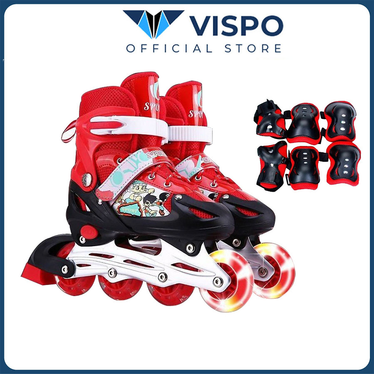 Giày Trượt Patin Trẻ Em, Giày Patin 4 Bánh Tặng Kèm Bảo Hộ cùng màu - Giày Batin khung hợp kim+ nhựa PP cứng chịu lực, chống mài mòn - Phù Hợp Cho Bé từ 5 tuổi trở lên