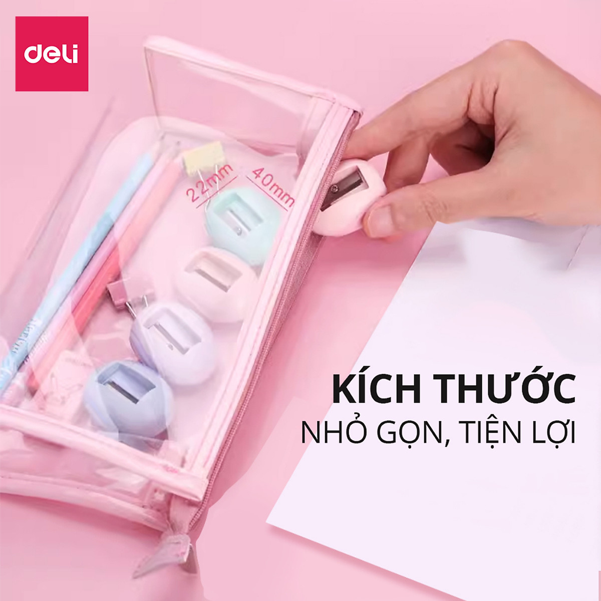 Gọt Bút Chì, Chuốt Bút Chì Mini DELI Lưỡi Thép Không Gỉ, Cắt Bén, Hạn Chế Gãy Ngòi Chì.