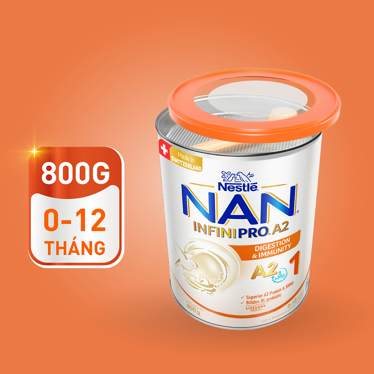Thùng 6 lon sữa bột Nestlé NAN INFINIPRO A2 1 cho trẻ từ 0-12 tháng tuổi hộp 800g nhập khẩu nguyên lon từ Thụy Sỹ