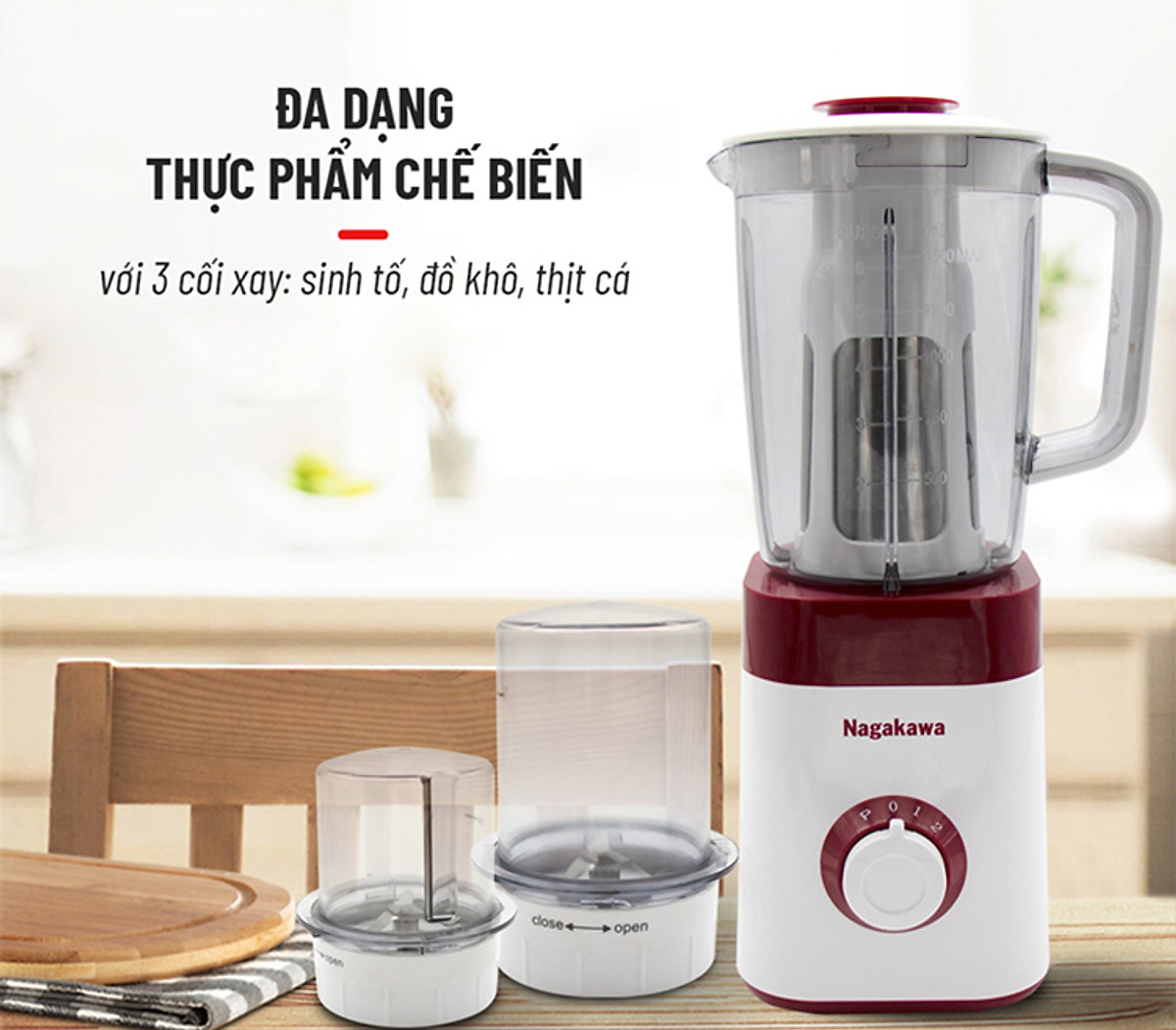 Máy Xay Sinh Tố 3 Cối Nagakawa NAG0816 (450W - 1.5 Lít) - Hàng Chính Hãng