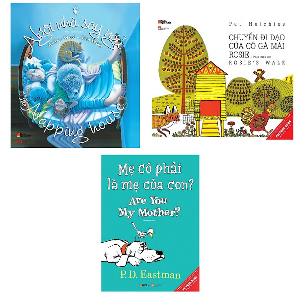 COMBO 3 CUỐN: Picture Book Song Ngữ - Ngôi Nhà Say Ngủ+ Chuyến Đi Dạo Của Cô Gà Mái Rosie + Picture Book Song Ngữ - Mẹ Có Phải Là Mẹ Của Con? (TẶNG KÈM BOOKMARK)