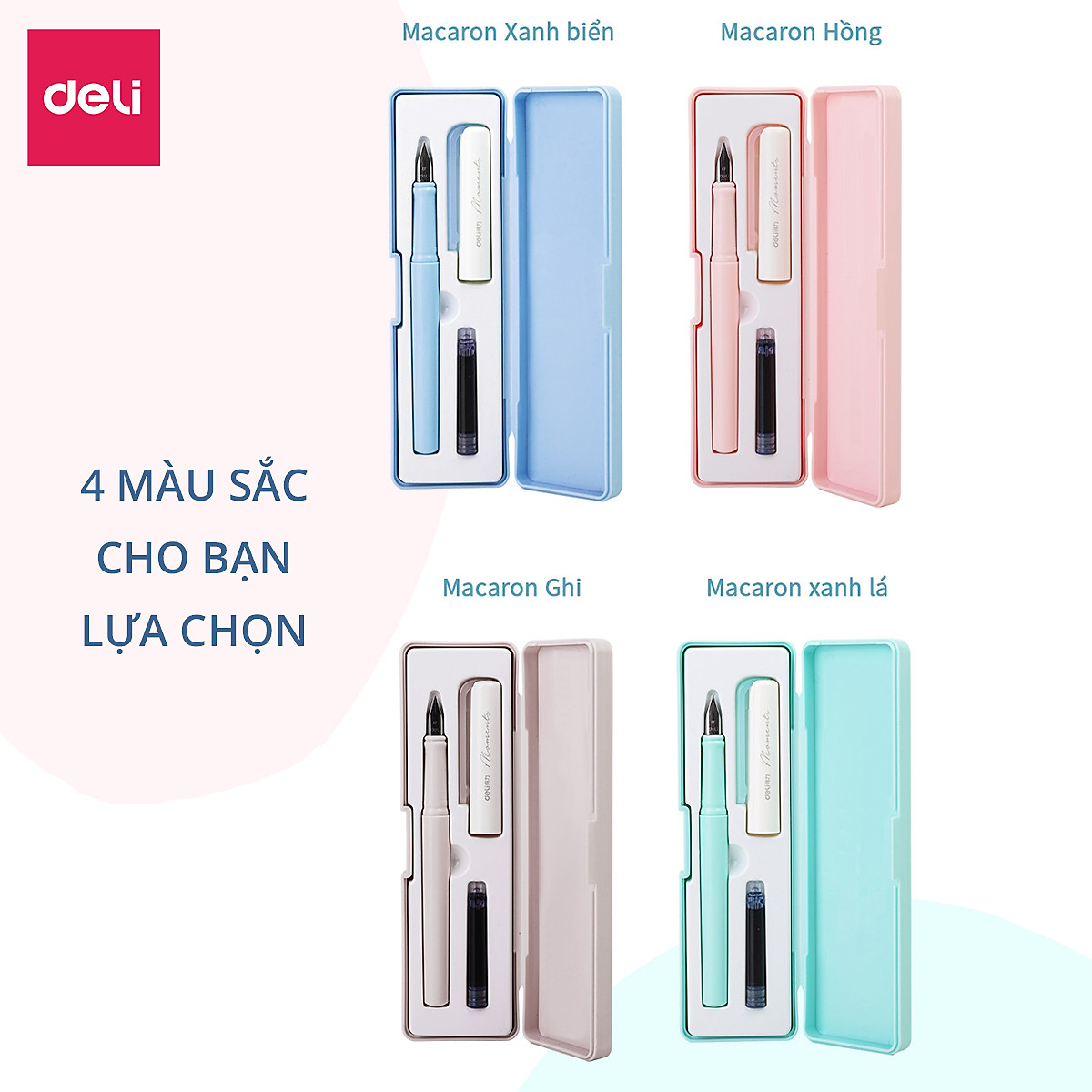 Hộp bút máy kèm ống mực xanh cao cấp Deli - Màu macaron - A932
